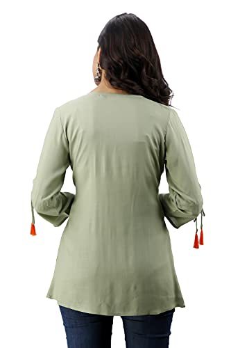 Image of DMP FASHION Women's Rayon Classic Heavy Embroidery Top with Beautifull Tassels at Front and on Both Sleeves