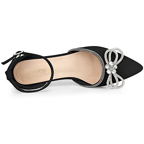 Allegra K Allegra K Women's Rhinestones Bow Wedding Shoes Stiletto Heel Black Sandals Pumps 7 M US