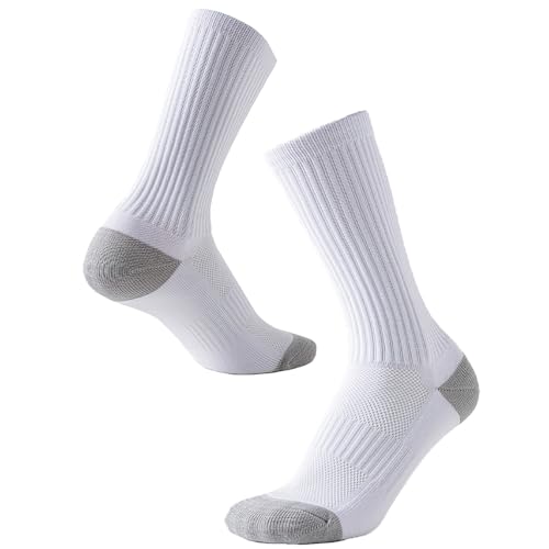 Men's Moisture-Wicking Towel-sole Mid-calf Socks, Black/White, Anti-Friction, 85% Polyester+15% Spandex, 1 Pair, One Size4