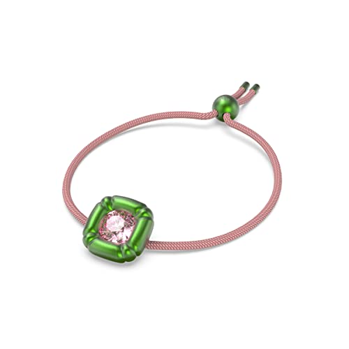 Swarovski Dulcis Soft Bracelet with Pink Crystal in Green Molded Setting on Pink Braided Cord, Part of the Dulcis Collection2