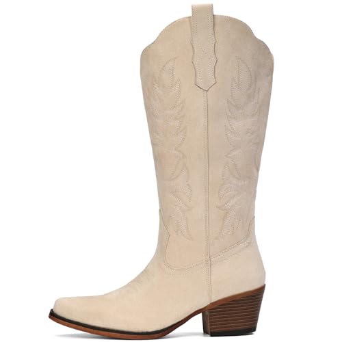 Image of IUV Suede Cowboy Boots for Women Mid Calf Western Cowgirl Boots