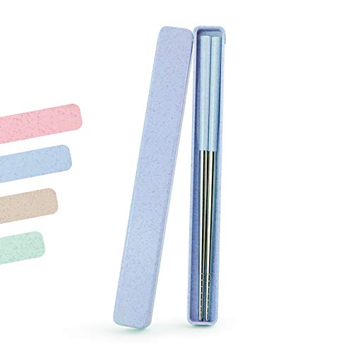 Portable Chopstick,ArderLive 18/8 Stainless Steel Chopstick with Case,Reusable Travel Utensil for Camping,Travel,Bento Box.(8.7in,Blue)