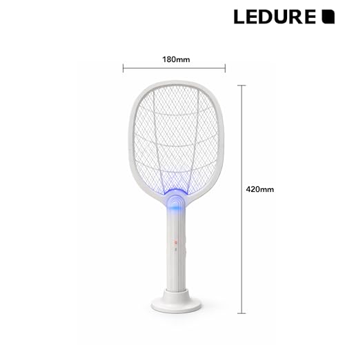 Image of Ledure Mini UV Shastra Mosquito Bat with UV Light | 2-in-1 Rechargeable Mosquito Killer Racket with USB Type-C | 6 Months Warranty | Auto Kill Electric Mosquito Racket with Stand | White