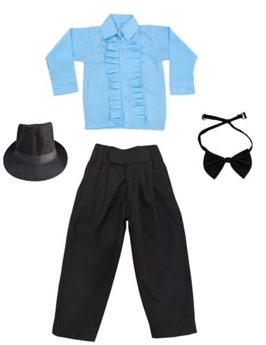 Image of BookMyCostume Ballroom Western Dance Costume for Kids - Includes Frill Shirt, Black Pant, Hat & Bow Tie Set | Fancy Dress Outfit for Stage Performance, Themed Parties, Annual Day & Birthday Events