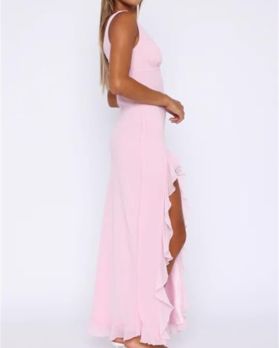 Image of houstil Women's Casual Summer Dress Strap Ruffle Beach Party Maxi Cocktail Evening Holiday Wedding Guest Dresses