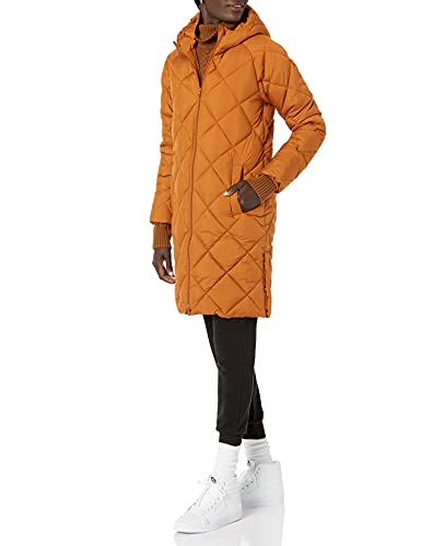 Amazon Essentials Women's Puffer Jacket, Heavyweight Diamond Quilted Knee Length Winter Coat, Tan, Large
