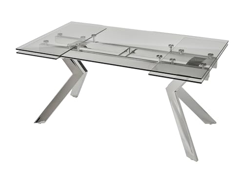 Vente-unique - Table à Manger Extensible 6 à 8 Personnes en Verre trempé et métal - Transparent - VELIKA