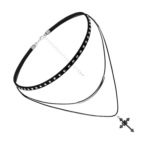 JJDreams collier ras du cou en cuir velours noir avec pendentif croix punk collier gothique ajustable pour femme costume d'Halloween