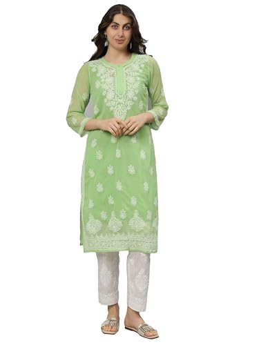 Image of Seva Chikan Hand Embroidered Lucknowi Chikankari Georgette Kurta with Inner Slip SCL4711