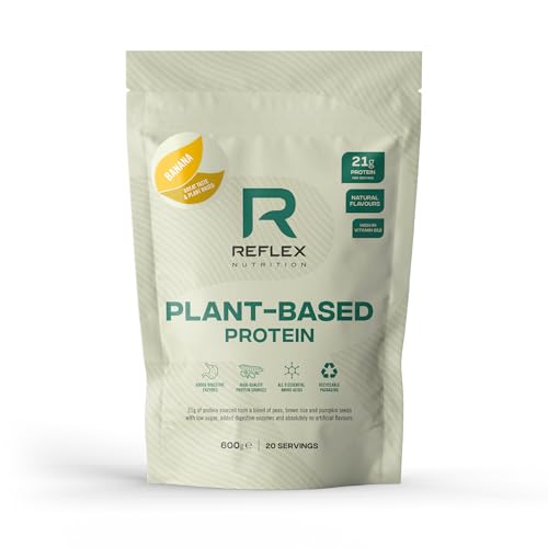 Image of Reflex Nutrition Plant Based Protein - 21g Vegan Protein Powder (Pea Protein, Brown Rice Protein & Pumpkin Seeds) - Added Digestive Enzymes & Vitamin B12 - Natural Flavours (Banana, 20 Servings)