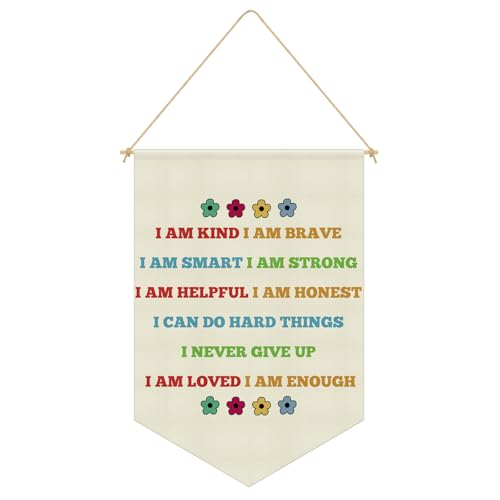 Kids Affirmation Wall Art Positive Hanging Pennant Flag Banner Inspirational Quotes Wall Art Kid Affirmation Gift for Baby Boy Girl Toddler Room Bedroom Playroom Nursery Classroom Linen Cotton Flag