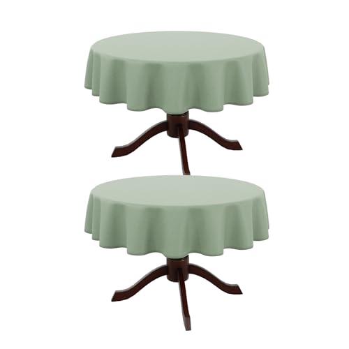 Image of AUSSPVOCT Textured Round Tablecloth 60 Inch for Birthday Party Home Decor | 2 Pcs Sage Green Waterproof Spill-Proof Wipeable Table Cloths Wrinkle Free Circle Dining Tables Cover