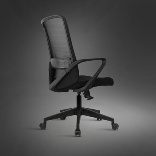 Image of Kepler Brooks Vibe Office Chair for Work | 3-Year Warranty | Ergonomic Office Chair, Study Chair for Home, Foam Padded Lumbar, Centre Tilt Lock Mechanism, Heavy Duty Nylon Base (Black)