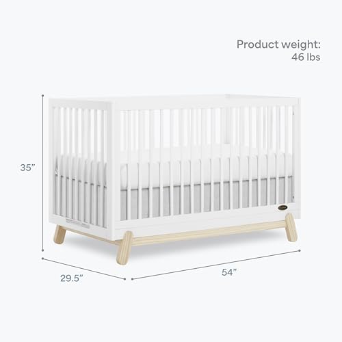 Image of Dream On Me Hygge 5-in-1 Convertible Full-Size Baby Crib in Vintage White Oak, GreenGuard Gold & BSA, Converts to Toddler, Day & Full-Size Bed, Adjustable Mattress Heights, Modern Nursery