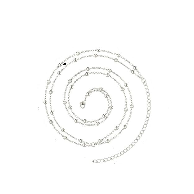 1 Pcs Premium silver Waist Chain for Women, Dainty 14K Gold Plated Belly Chain for The Waist Waterproof Sexy Bikini Satellite Beads Sparkle Chain Simple Body Chain Padme Rave Cleopatra Accessories Costume-image-36