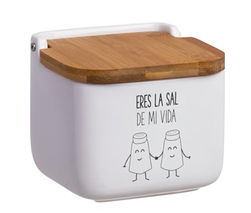 D,casa - Salero de Cocina de Cerámica con Tapa de Madera Diseños Originales ECHALE Sal A TU Dia… - Eres La Sal de Mi Vida