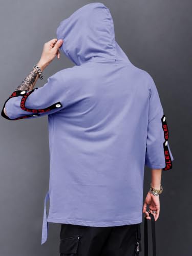 Image of EYEBOGLER Mens Loose Fit Half Sleeves Hooded Neck Printed T-Shirt