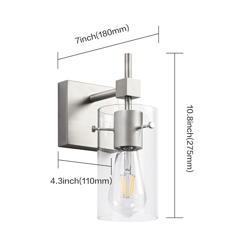 Image of SOLFART 1 Light Vintage Vanity Light Brushed Nickel Bathroom Light Fixture Over Mirror for Bath Glass Shade Wall Light Modern Light Fixture