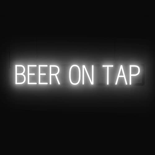 Image of SpellBrite LED Neon BEER ON TAP Sign for Business - White, 39 inch x 6 inch | Ultra-Bright Click-Together Signage for Bars & Restaurants, with Visibility from 500 ft - 8 Animations, 6 Brightness Levels