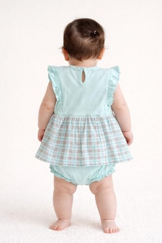 Image of Baby Girls Frock Dress with Bloomer Set | Short Sleeve Polka Dot Inner Layer & Bow Detail Special for 0-6 Months