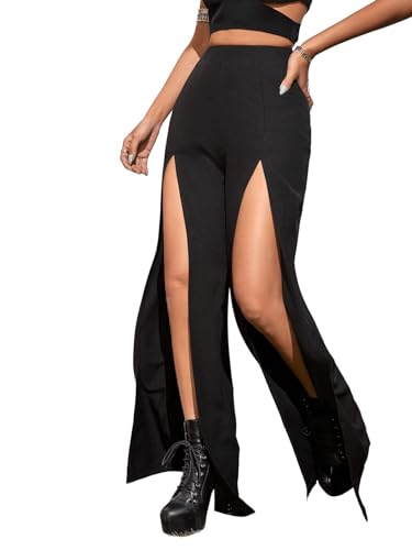 utcoco Women's Wide Leg Pants Trendy Thigh Split Palazzo Loose High Waist Trousers