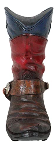 Ebros Gift Rustic Western Patriotic Texas State Flag Cowboy Cowgirl Boot with Concho Strap Money Coin Bank Decorative Figurine in Faux Tooled Leather Finish Accent4