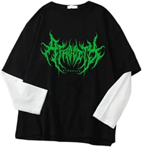 AIDISEN Goth Shirt Fake Two Piece Alternative Clothing Retro Baggy