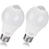 Zanflare - (2 Pack) Bombilla de sensor de movimiento, 12 W, E27, LED, para escaleras, garaje, puerta, jardín, patio, luz blanca fría (6000 K) [Clase de eficiencia energética A+]