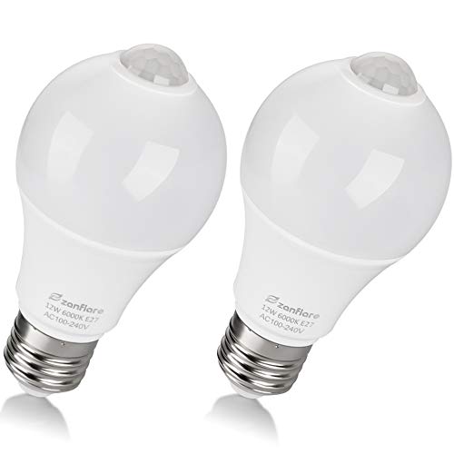 Zanflare Motion Sensor Outdoor Light Bulb, 12W(100W Equivalent), Dusk to Dawn Light Bulbs Auto On/Off Motion Detector Lights for Outside, Porch, Garage, Driveway, Patio, Motion Sensor Outdoor Lights