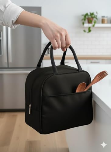 Image of Insulated Lunch Bag for Office, School, Men, Women, Hot & Cold Lunch Box, Tiffin Pouch (Black Bag)