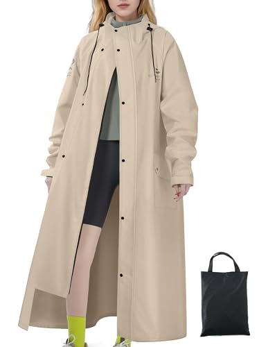 RINJOY Men's Rain Jacket with Hooded Waterproof Lightweight Packable Long Raincoat Poncho for Women Adults