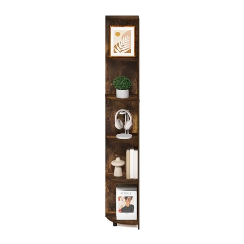 Image of Furinno ECON Corner Shelf, 5-Tier Corner Book Shelf, Storage Shelves, Display Rack, Bookshelf, for Organization and Storage, Living Room, Home Office, Amber Pine