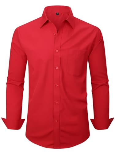 corfty Men Long Sleeve Dress Shirt - Regular Fit Stretch Free-Wrinkle Casual Button Down Shirt