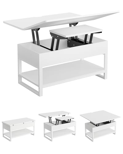 KIMENICH Mesa de Centro Regulable en Altura, Mesa de Café, 3 en 1, Multifunción, Mesa de Salón, Mesa de Comedor, para Salón, Oficina, Blanco