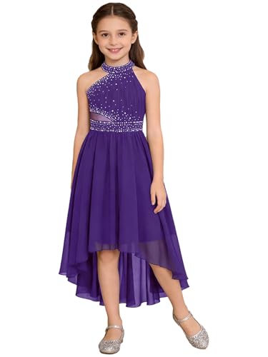 Robe cérémonie fille mousseline col licou strass robe de danse cocktail