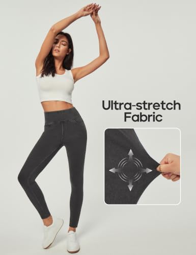 Image of Heathyoga Stretchy Jeans for Women Pull On High Waist Jeggings Jean Legging, Grey, Large