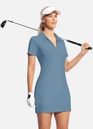 Image of Hiverlay Golf Dresses for Women with Shorts and Pockets, V-Neck Short Sleeve Tennis Dress, Workout Athletic Dresses
