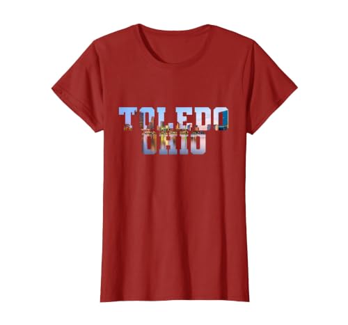 Toledo Maumee River Skyline Inside Toledo Ohio Block Letters T-Shirt, Women, Cranberry Red, 3X-Large