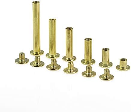 120 Set Chicago Binding Screws Assorted Kit 6 Sizes Metal Round Cross Head Stud Screw Posts Nail Rivet Chicago Button for DIY Leather Decoration Bookbinding (golden)