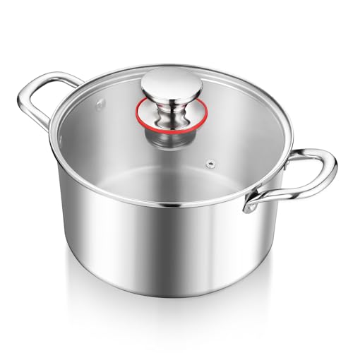 HaWare 7.7L Stock Cooking Pot, 26cm Tri-Ply Stainless Steel Soup Pot with Visible Lid, Large Induction Cooking Stockpot Suit for All Kitchen Stove Top, Healthy & Non Toxic, Easy Clean