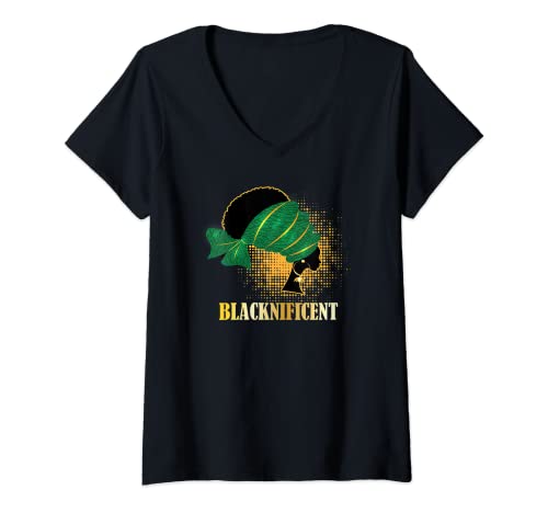 Mujer Blacknificent Afro African American Pro Black History Month Camiseta Cuello V