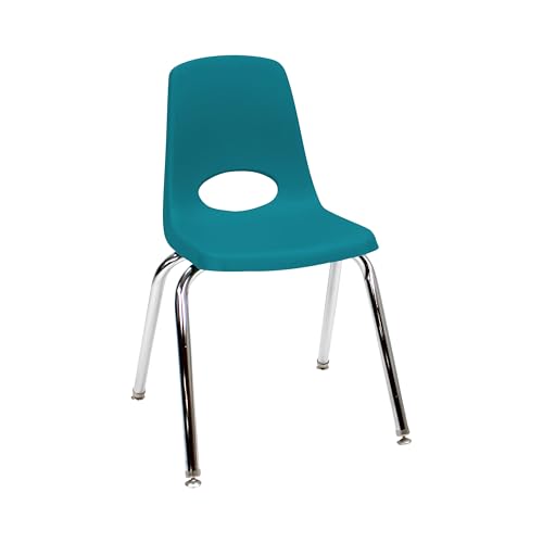 Image of FDP 16 inch School Stack Chair, Stacking Student Seat with Chromed Steel Legs and Swivel Glides for Classroom, Homeschool or Office - Teal, 11560-TL