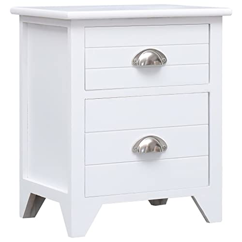 Sophrelle Table de Chevet Blanc 38x28x45 cm Bois de Paulownia,Tables de Chevet,5.15kg-284049