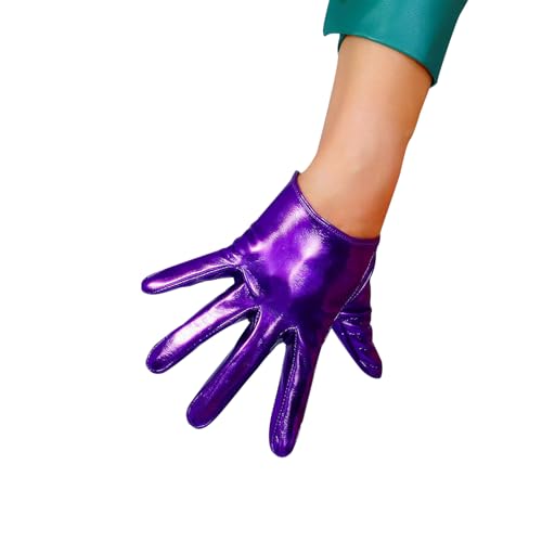DooWay Short Metallic Leather Gloves Women Shiny Cosplay Dress Party Gloves