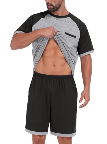 Image of Mens Pajamas Set Lightweight Summer Pjs Sleepwear Soft Comfy Short Sleeve Loungewear With Pocket (S-4X)
