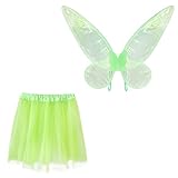 Disfraz de hada para mujer, conjunto de falda y alas de tul verde, disfraz de princesa de elfo del bosque para Halloween, eventos de fantasía, carnaval (verde claro, adulto/40 cm, hada del bosque)