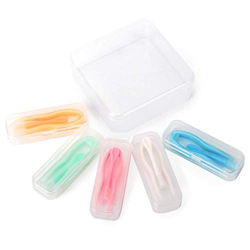 5 Pcs Mini Travel Plastic Contact Lens Insertion & Removal Tool .Contact Lens Stick Tool Case Set (Inserter/Remover+Tweezer with Soft Tip) (Color-?)