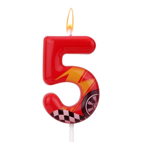 Bougie d'Anniversaire Thème Voitures Course, Bougie Numéro Forme Voiture Course Rouge Décoration Gâteau Parfaite pour Anniversaires et Fêtes à...