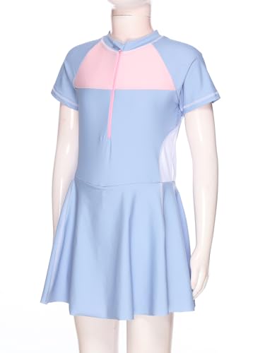 Yartina Kids Girls One Piece Swimsuit Short Sleeve Swimming Dress Quickly Dry Swimwear Bathing Suit2