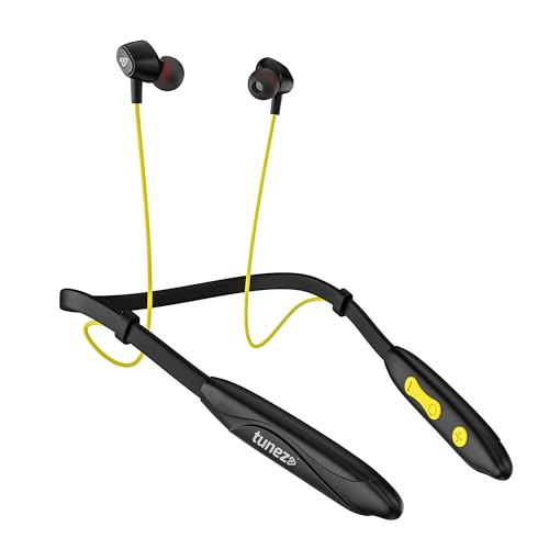 Image of tunez Rhythm Neckbands R02 40 Hours Talk time, 30 Hours Music Playtime, Bluetooth 5.0, 15m Transmission Range, C-Type Charging, and Battery Capacity 3.7V 200mAh (Yellow)